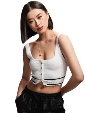 Aritzia Babaton White/Black Sculpt Knit Button Tank (S)